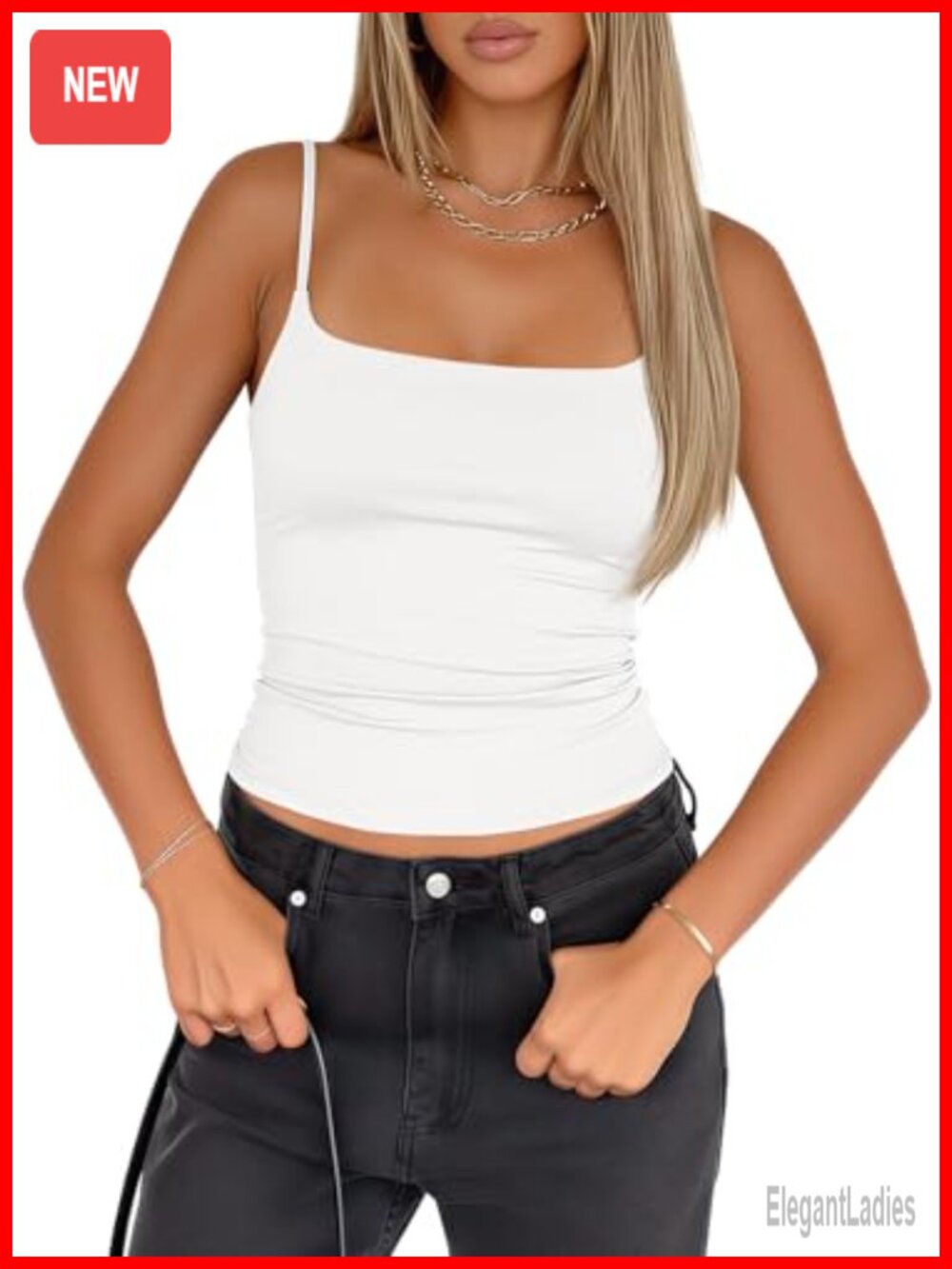 Women's Double Lined Tank Top Built in Bra Adjustable Spaghetti Strap Cropped